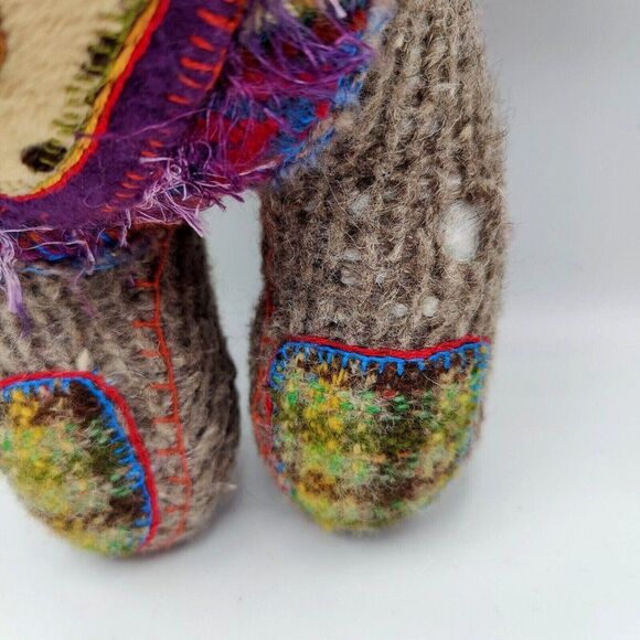 Handmade Support Bear Recycled Wool & Tiger Eye Crystal 14" Tall Protective - Picture 3 of 10